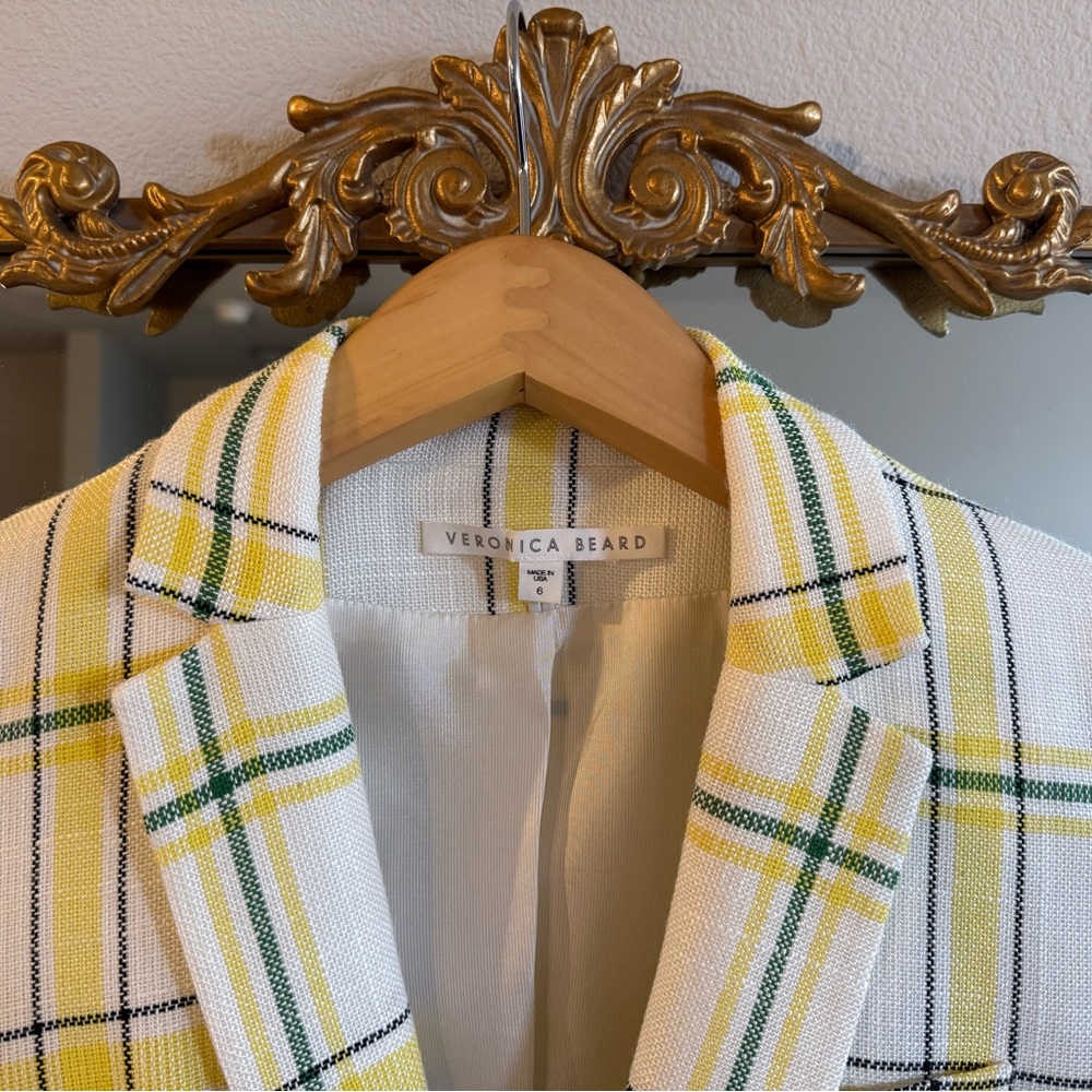 Veronica Beard VB Schoolboy Yellow + Green Plaid  Dickey Jacket Blazer 6